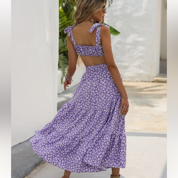 Purple floral top and skirt matching set - Picture 3 of 3